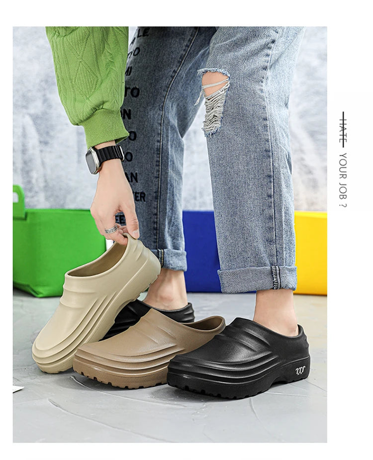 New Men's Anti-slip Chef Shoes Sandals For Men Working Shoes Waterproof Fashion Garden Shoes Clogs For Beach Slippers Size 36-48