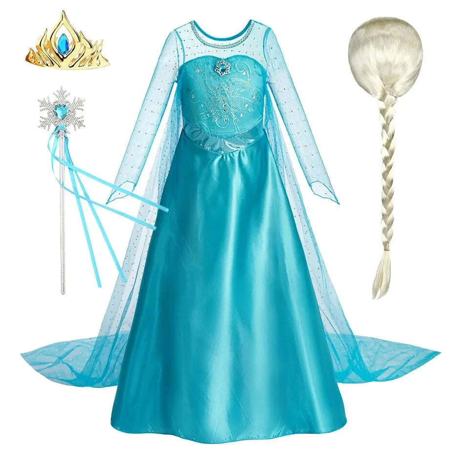 Halloween Elsa Kleid für Mädchen Kinder Party Prinzessin Kostüm Kinder Verkleidung mit langem Umhang Mädchen Schneekönigin Karnevalskleidung