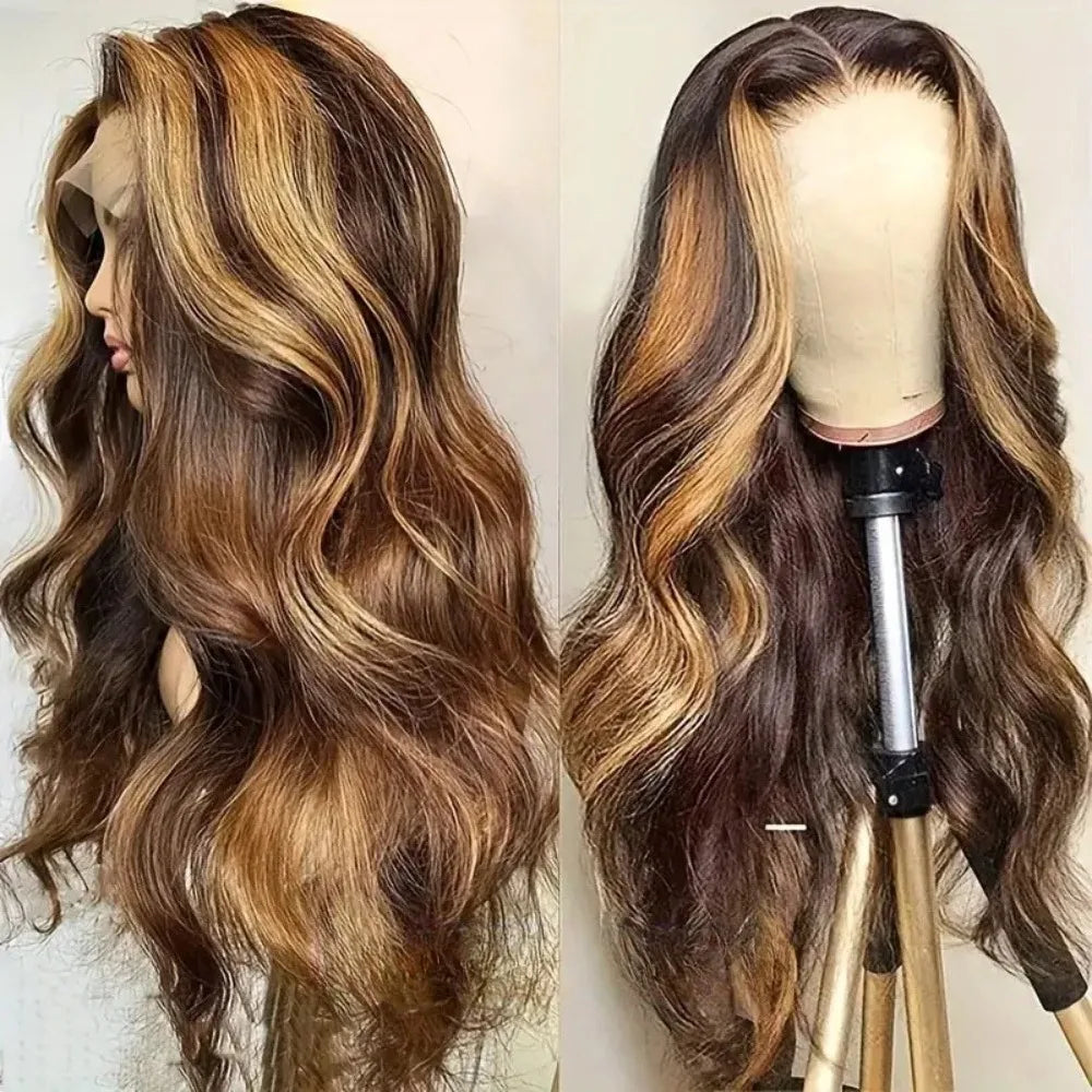 30 Zoll Honigblond Ombre Lace-Front-Perücke Echthaar 13x4 HD Lace-Front-Perücke 4/27 Highlight Ombre Body Wave Lace Frontal Ohne Kleber