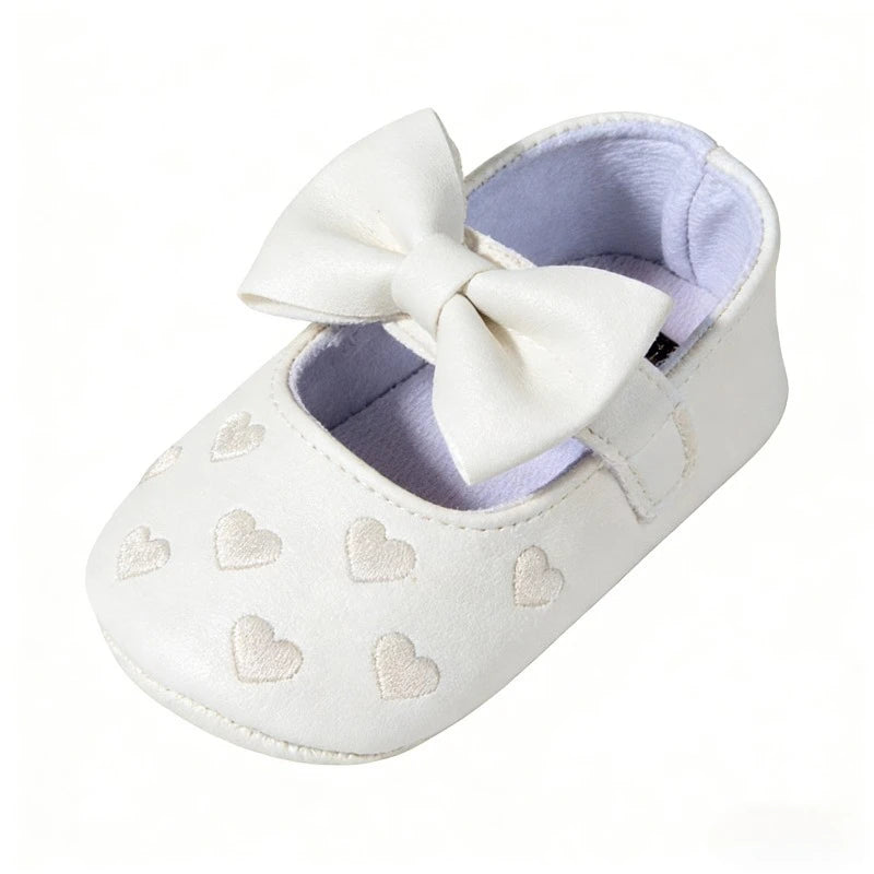 Baby-Mädchen Lauflernschuhe für drinnen 0-18 Monate, weiche Baumwollsohle, rutschfest, mit Schleifenstickerei, Klettverschluss-Schühchen