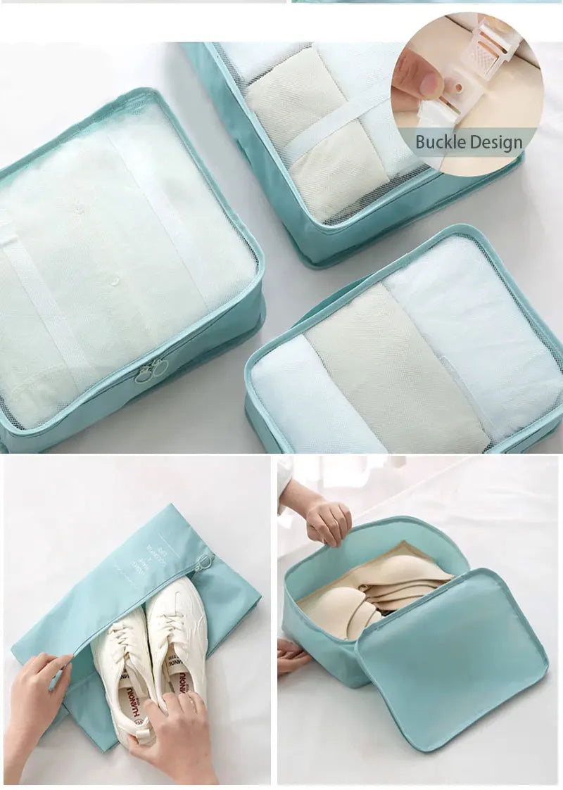 10/7-teiliges Set Reise-Organizer Aufbewahrungstaschen Koffer Packwürfel Tragbarer Kleiderschrank Gepäck Kleidung Schuhtasche Faltbar