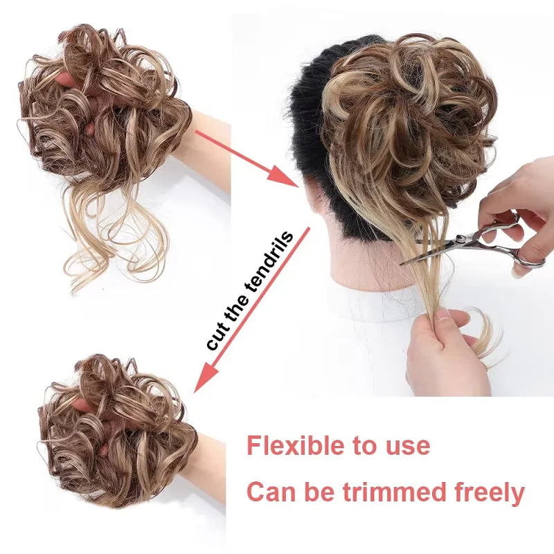 Synthetic Short Wavy Curly Messy Elegant Bun Hair Piece Claw Clip Tousled Updo Hair Buns Hairpiece Extensions for Women