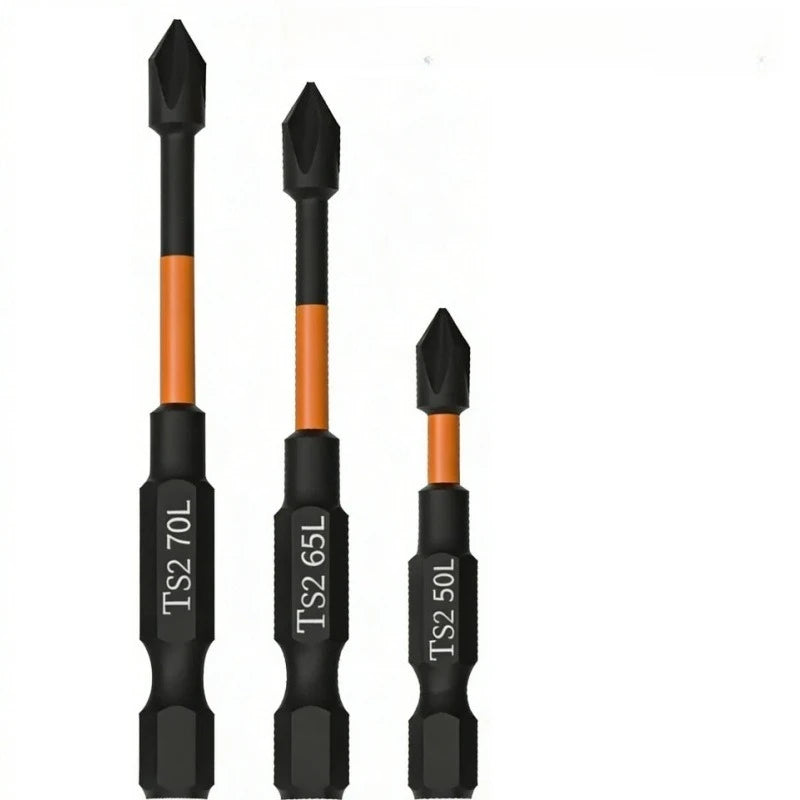 3PCS S2 Impact Strong Magnetic Anti Slip 50-70mm Electric Hand Drill Cross Screwdriver Bit Electric Tool Accessory Set