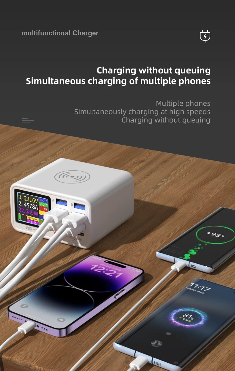 Multi functional 8-port USB Wireless Fast Charging Station Visual Current Detection Charger For Mobile Phone iPad Flash Charging - Shoppiline