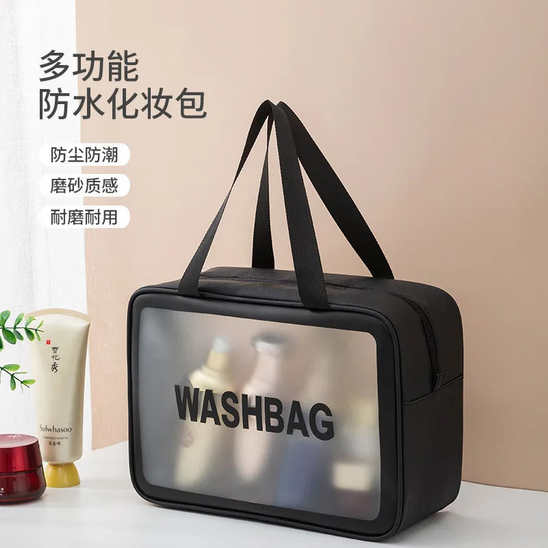 HOMEFISH Single Layer Transparent PVC Waterproof Cosmetic Bag, Portable Large Capacity Dustproof Travel Makeup Handbag