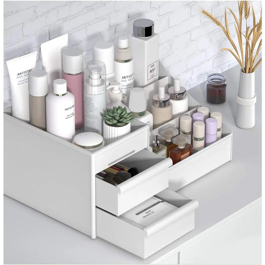 Large White Cosmetic Storage Box: Multi-Compartment Organizer for Makeup, Skincare, Jewelry, Brushes & Nail Polish - Shoppiline
