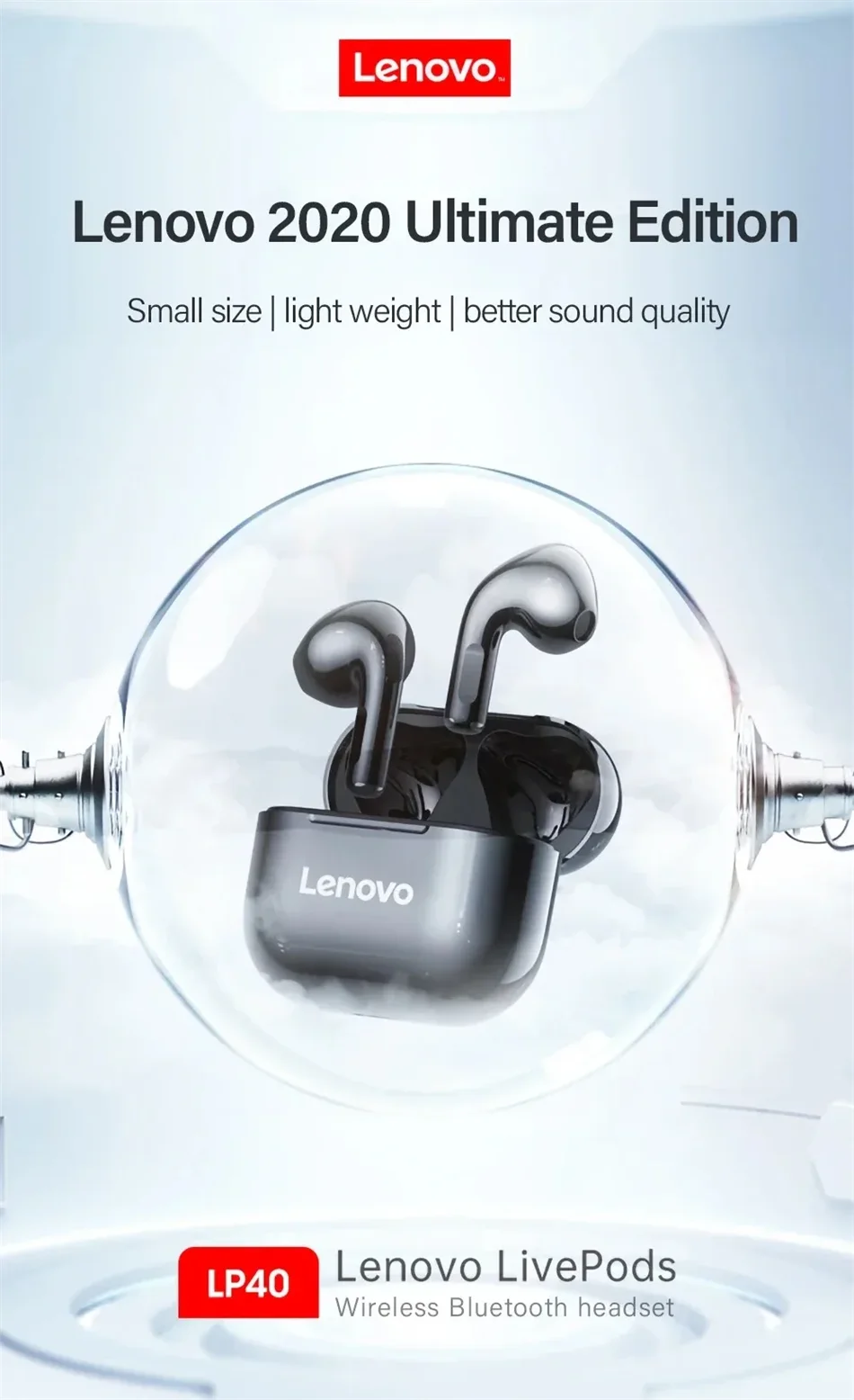 LenovoLP40 Bluetooth Earphones TWS Immersive Sound HIFI With Mic Wireless  Headphones Touch Control HD Call Game Earbuds fashion