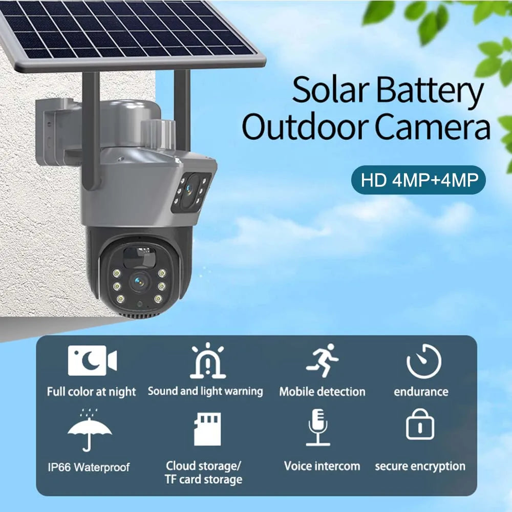 8MP 4K WiFi Solar Camera Outdoor Wireless CCTV Surveillance Camera With Solar Panel Dual Lens PTZ IP Cam Security Protection - Shoppiline