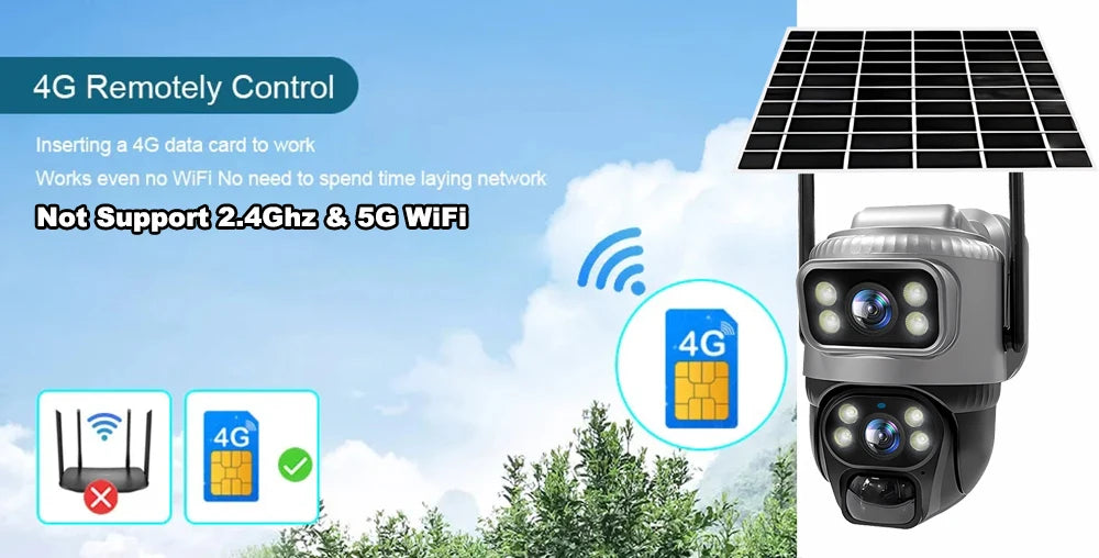 V380 Dual Lens 4G Camera Solar PIR Human Detection Night Vision Waterproof Security Video IP Camara 8MP 4K Battery CCTV Monitor - Shoppiline