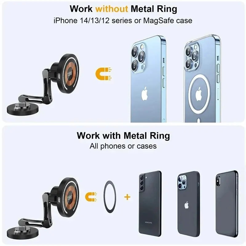 Magnetic Car Wireless Charger Stand Magnet Car Mount Fast Charging Station Phone Holder Bracket For Macsfae iPhone 15 14 13 12 - Shoppiline