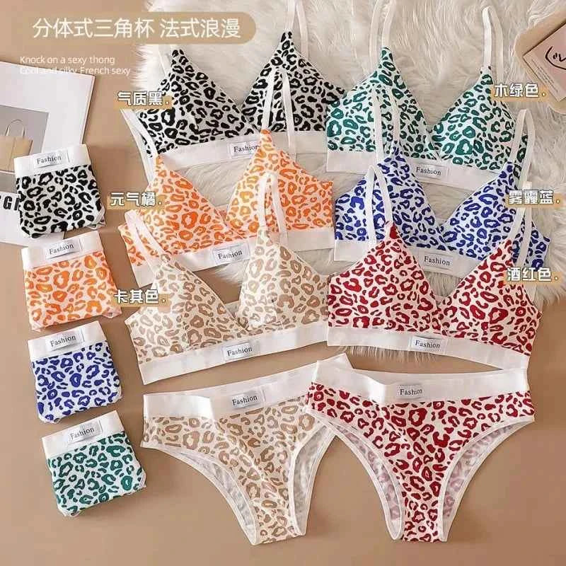 2025 Summer New Women's Leopard Print Traceless and Steel Rim Bra Adjustable Shoulder Strap Back Women's Underwear Set
