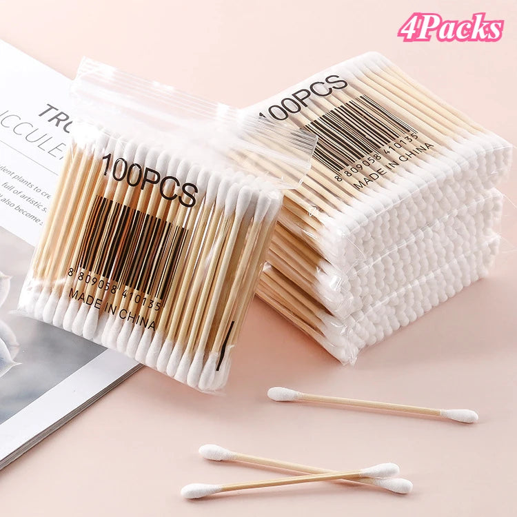 1 à 20 paquets de 100 bâtonnets en bois/paquet Coton-tiges pour bébés Nettoyage des oreilles Tampons Coton-tiges de santé et de beauté Bourgeons de coton de nettoyage