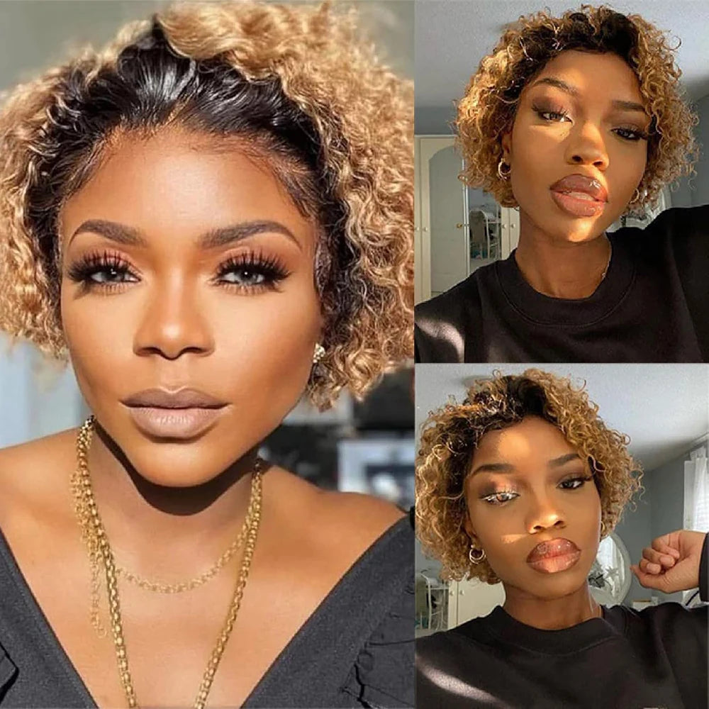 Kurze lockige Perücke Transparente Lace-Front Echthaarperücke Pixie Cut Perücken Brasilianische Wasserwelle Echthaarperücken für Frauen