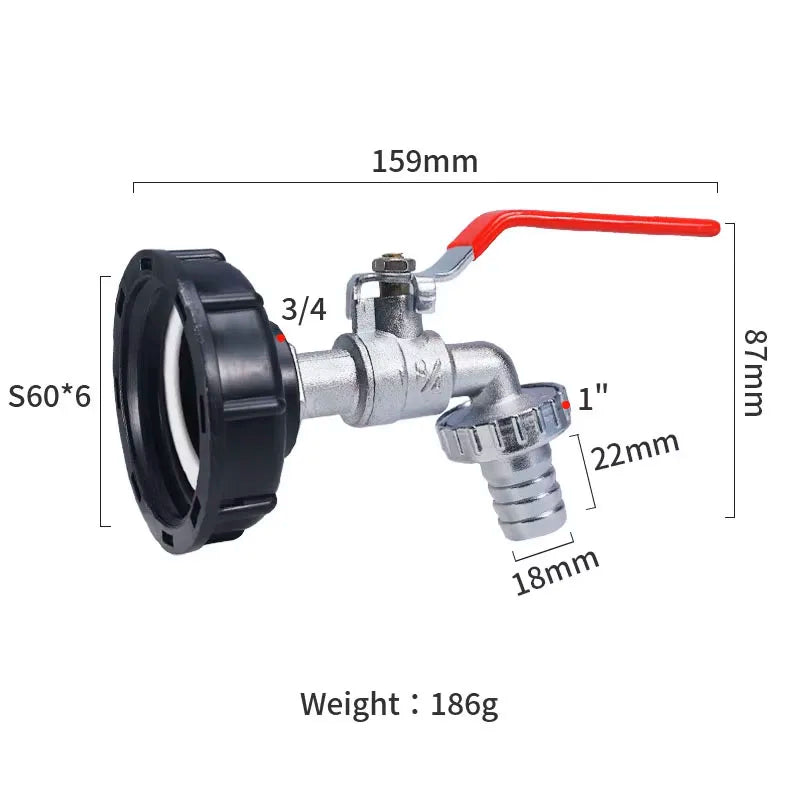 S60x6 Coarse Thread IBC Tank Tap Connecter x 1/2'' 3/4'' Water Coupling Adapter 1000L Garden Home Replacement Valve Fitting