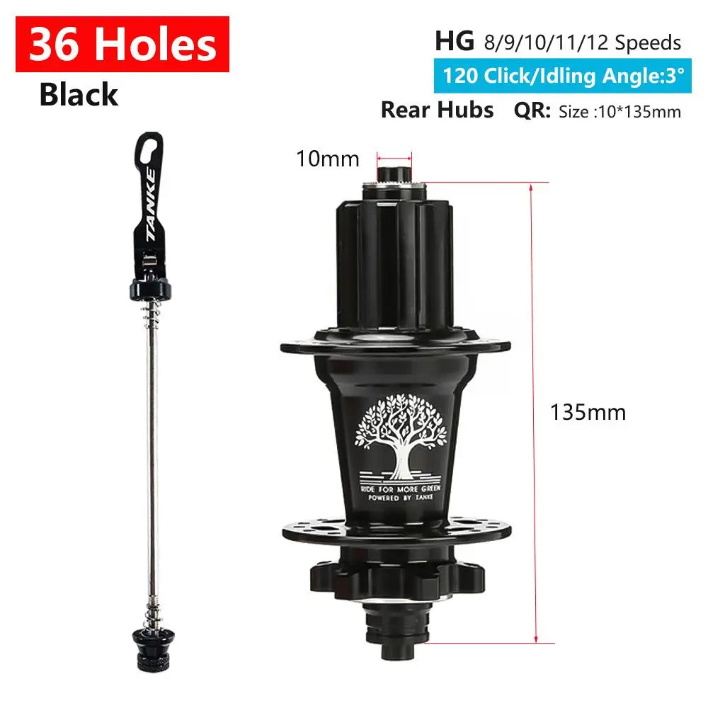 TANKE 120 Click Hub 6 Bearing MTB Mountain Bike Front Rear Thru HG 28 32 36 Holes Disc Brake Bicycle Hubs 8 9 10 11 12 Speed