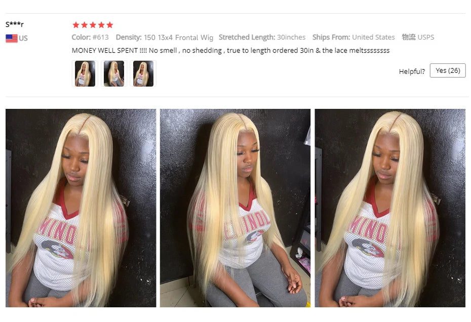 13x4 13x6 360 HD Transparent 613 Honigblond Farbe Spitze Front Echthaar Perücken für Frauen Rohes brasilianisches glattes Lace Frontal Perücke