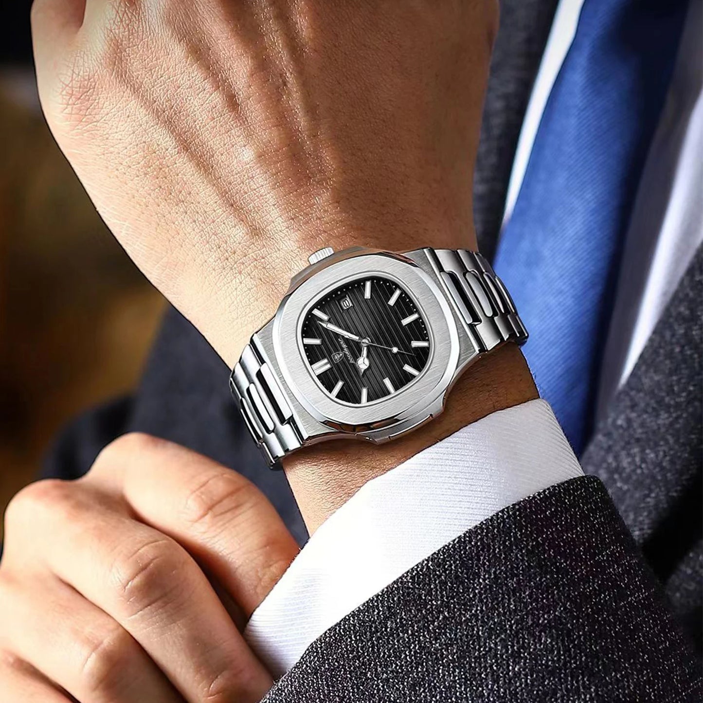 POEDAGAR Top Luxusmarke Herrenuhr Sport Wasserdicht Leuchtend Datum Herrenarmbanduhr Quadratisches Zifferblatt Quarz Herrenuhren Hohe Qualität