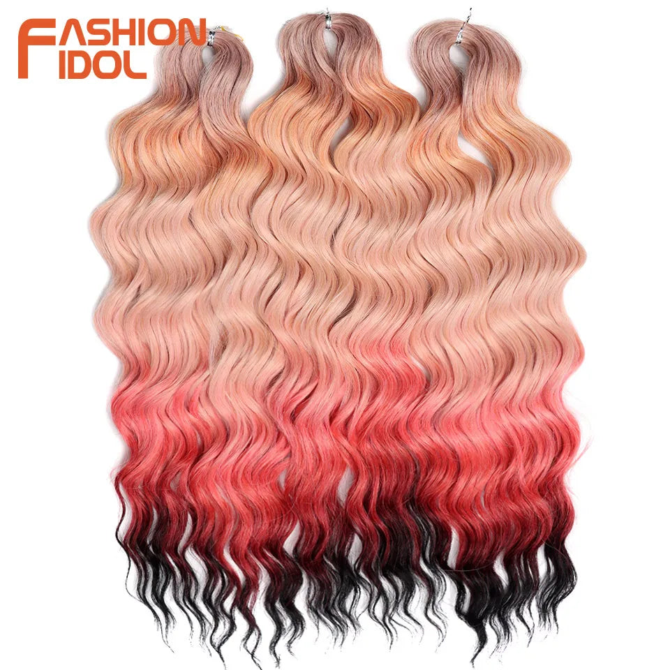 Anna Hair Extensions synthétiques de tresses Loose Deep Wave 24 pouces, cheveux tressés ondulés, cheveux bouclés torsadés au crochet Ombré Blond