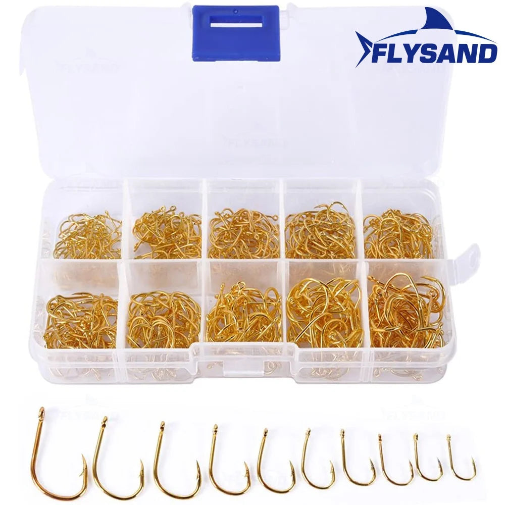 FLYSAND 100pcs/500pcs High Carbon Steel Fishing hooks Mixed Size Barbed jig hook Carp Fishing Jig Head Fly fishing Accessories