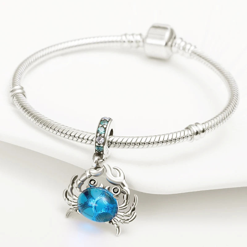 Hot Sales Charms 925 Sterling Silver Blue Crab Pendant Dangle Fit Original Bracelet DIY Women Jewelry Making