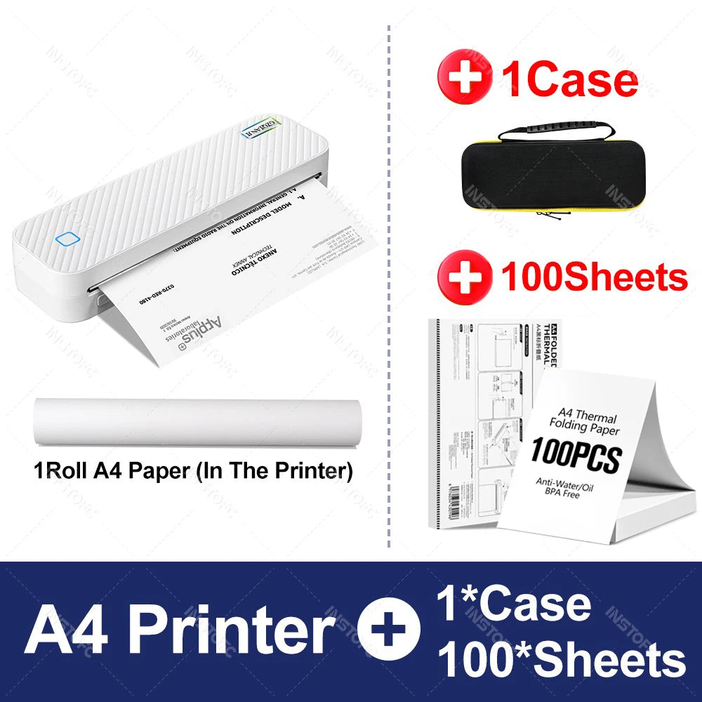 Portable A4 Thermal Printer Bluetooth Photos PDF Document Printing Machine Folded Rolls Paper For Office Work Home School Travel - Shoppiline