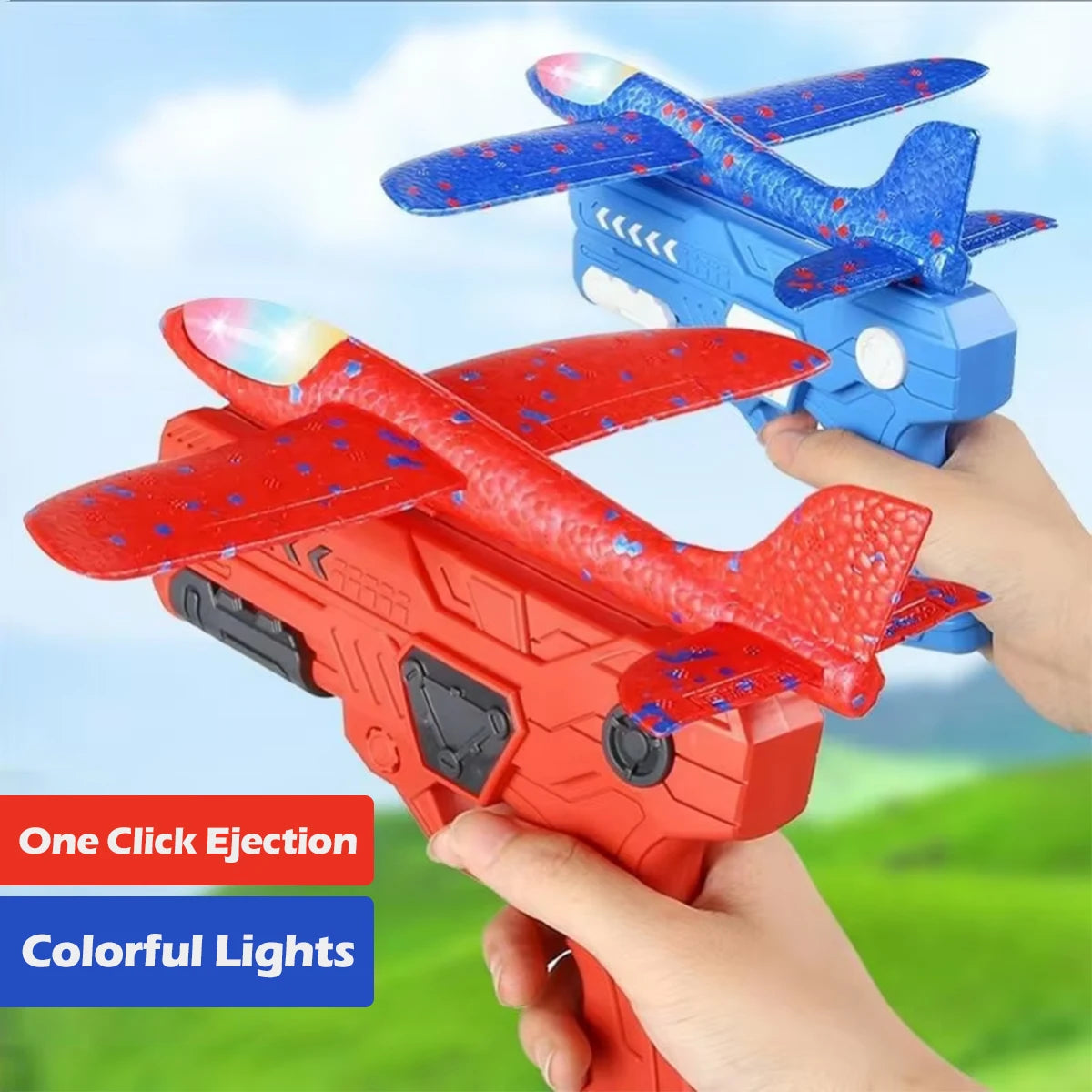 Kids Foam Aircraft 10M Launcher Catapult Glider Aircraft Gun Toy Children's Outdoor Game Soft Bullet Gun