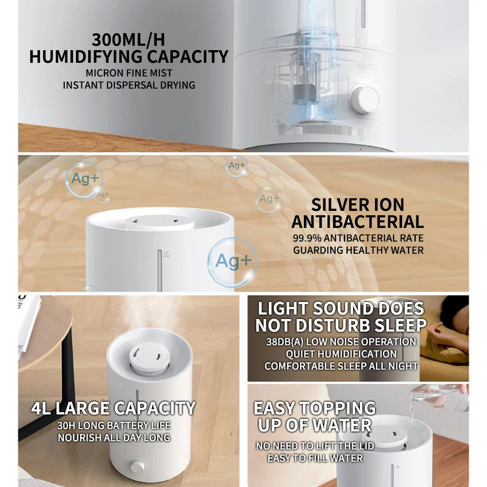 Original MIJIA Humidifier 2 300mL/h Humidification 4L Large Capacity Mist Maker Add Water Home Humidity Control Low Sound CN