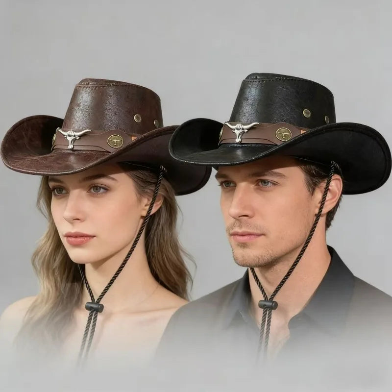 New Western Cowboy Knight Hat Head Retro Outdoor Travel Flat Top Knight Hat Party Hats Cowboy Accessories Men and Women