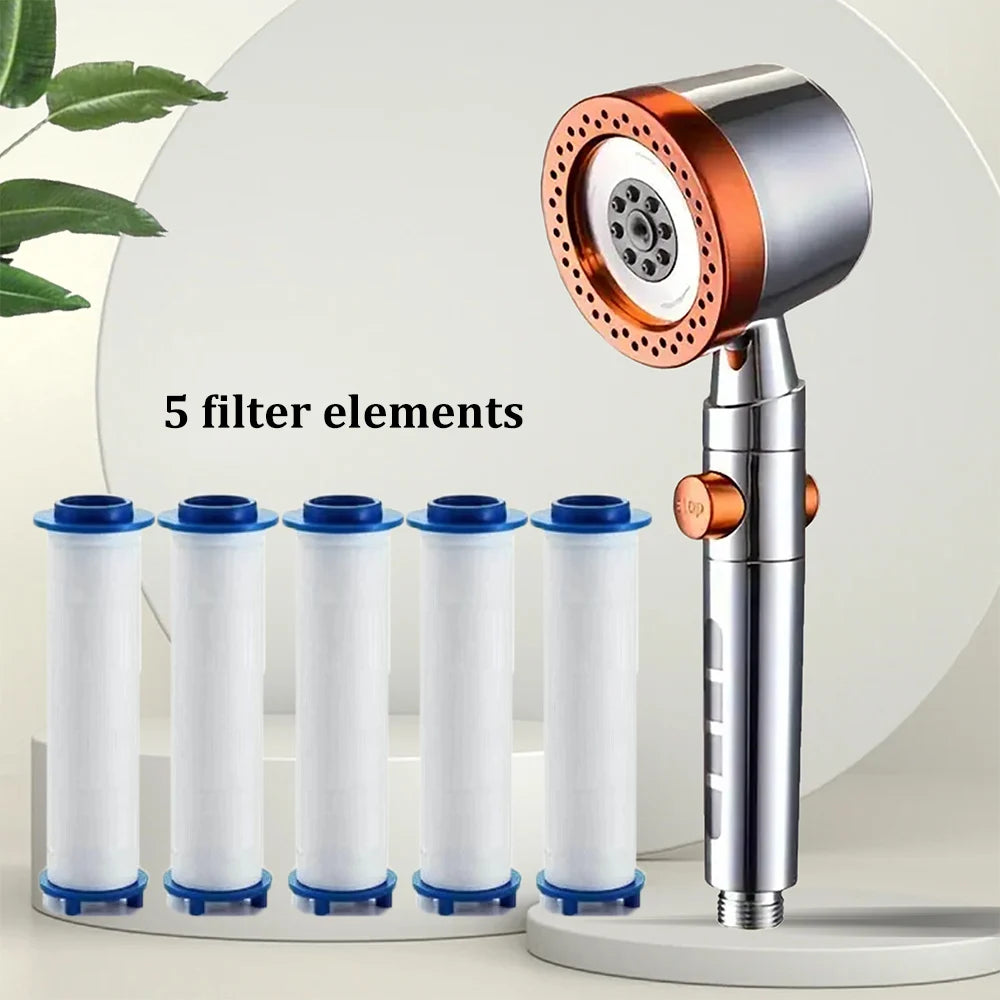 New High Pressure Water Saving Filter Shower Head 5 Modes Handheld Shower Head One Button Stop Bathroom Accessories Set - Shoppiline
