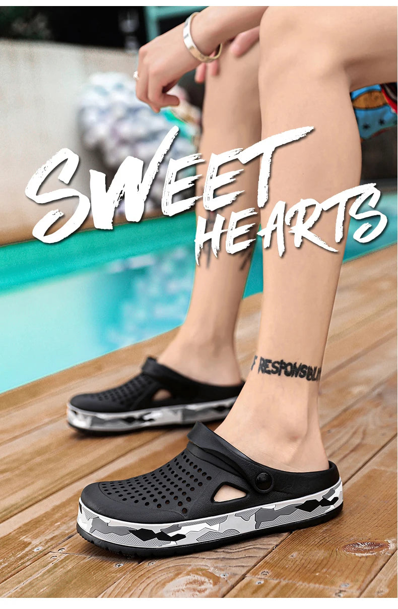 Men's summer casual hole shoes non slip lightweight breathable Two wearing men's sandals fashion comfort beach shoes slippers