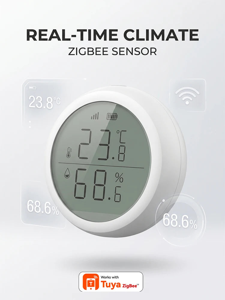 Wireless Temperature Humidity Sensor Indoor Compatible with Tuya Smart Life App ZigBee Alexa/Google Home for Baby Room Cellar