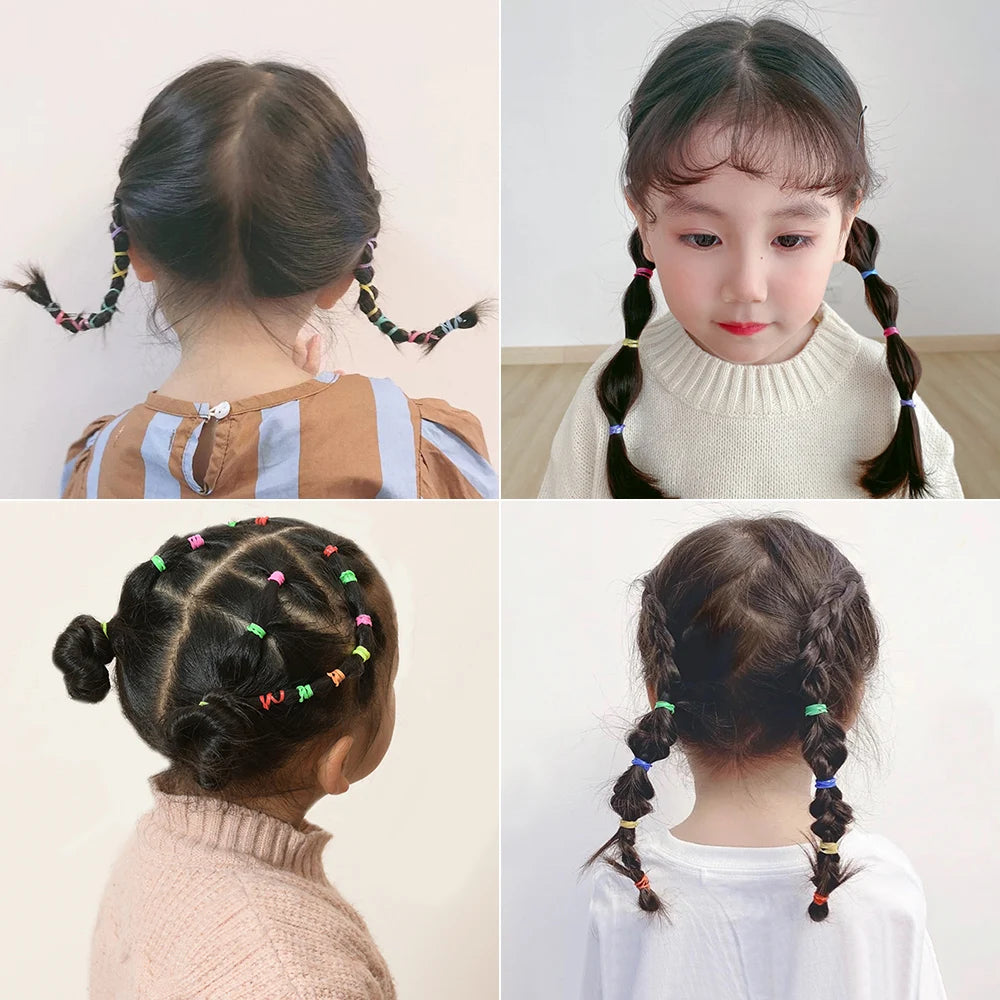 500/1000/2000 pièces élastiques en caoutchouc colorés jetables pour filles, serre-tête, attaches de queue de cheval, accessoires capillaires pour enfants