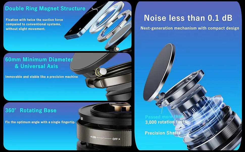 Upgraded 360° Vacuum Magnetic Car Phone Holder, Strong Suction Cup Phone Mount Foldable Portable Cell Phone Holders