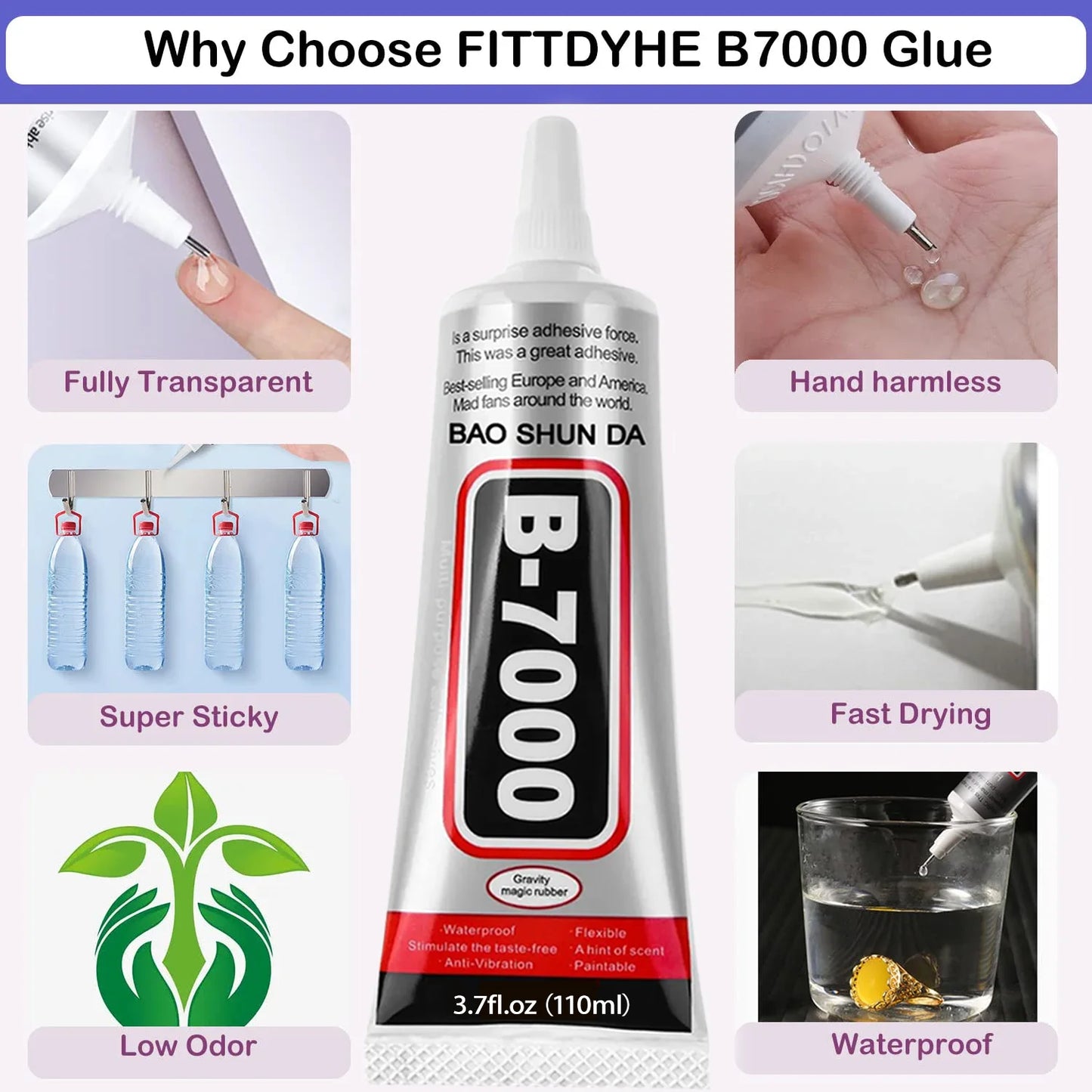 JXVX B7000 Glue Clear with Precision Tip, Bedazzling Glue, Rhinestone Glues, Craft Glues, Jewelry Making, Nail Art, DIY, Makeup.