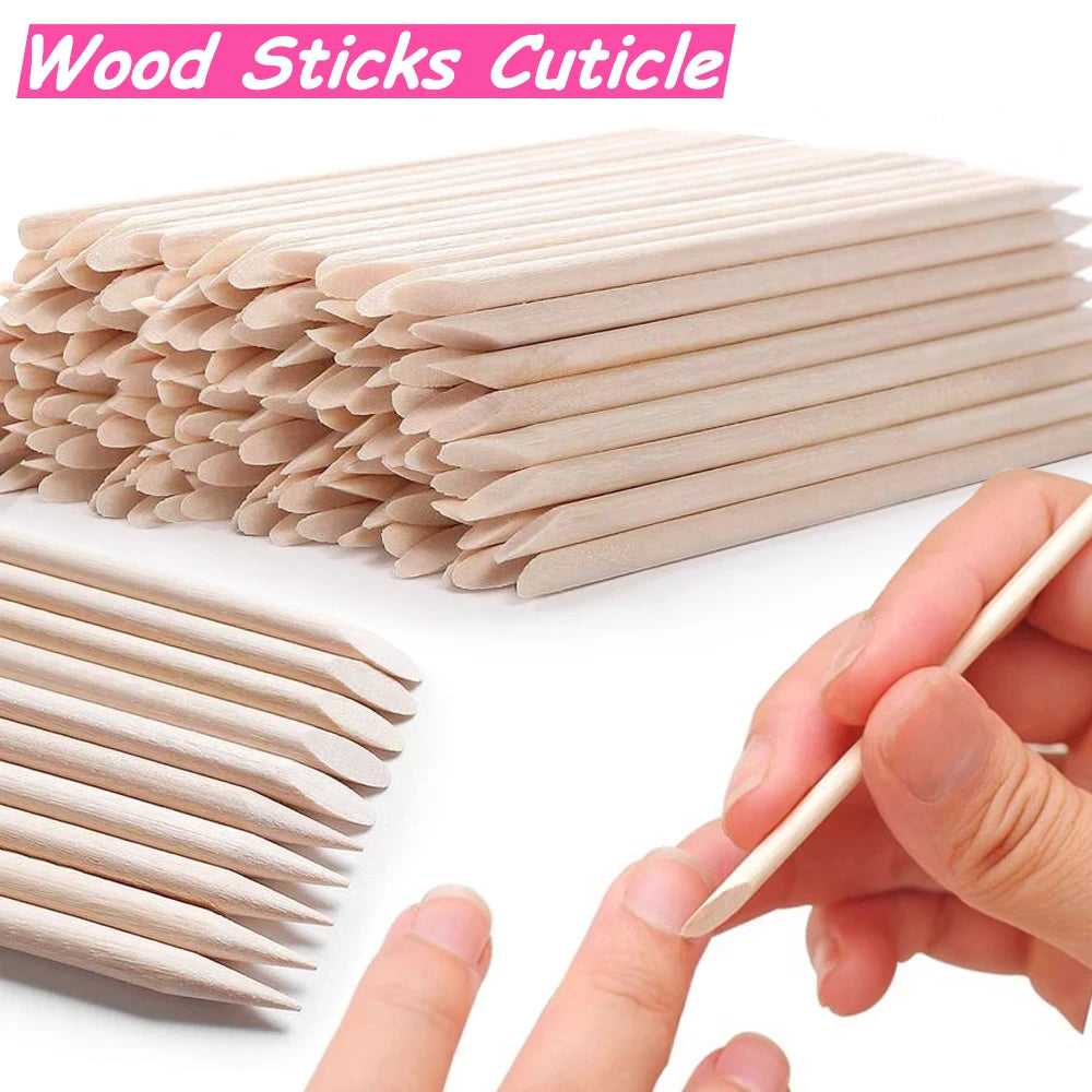 50/1000Pcs Double Ended Wooden Cuticle Pusher Multi  Nail Art Tools Beechwood Stick Manicure Pedicure Tool Suitable for Home Use