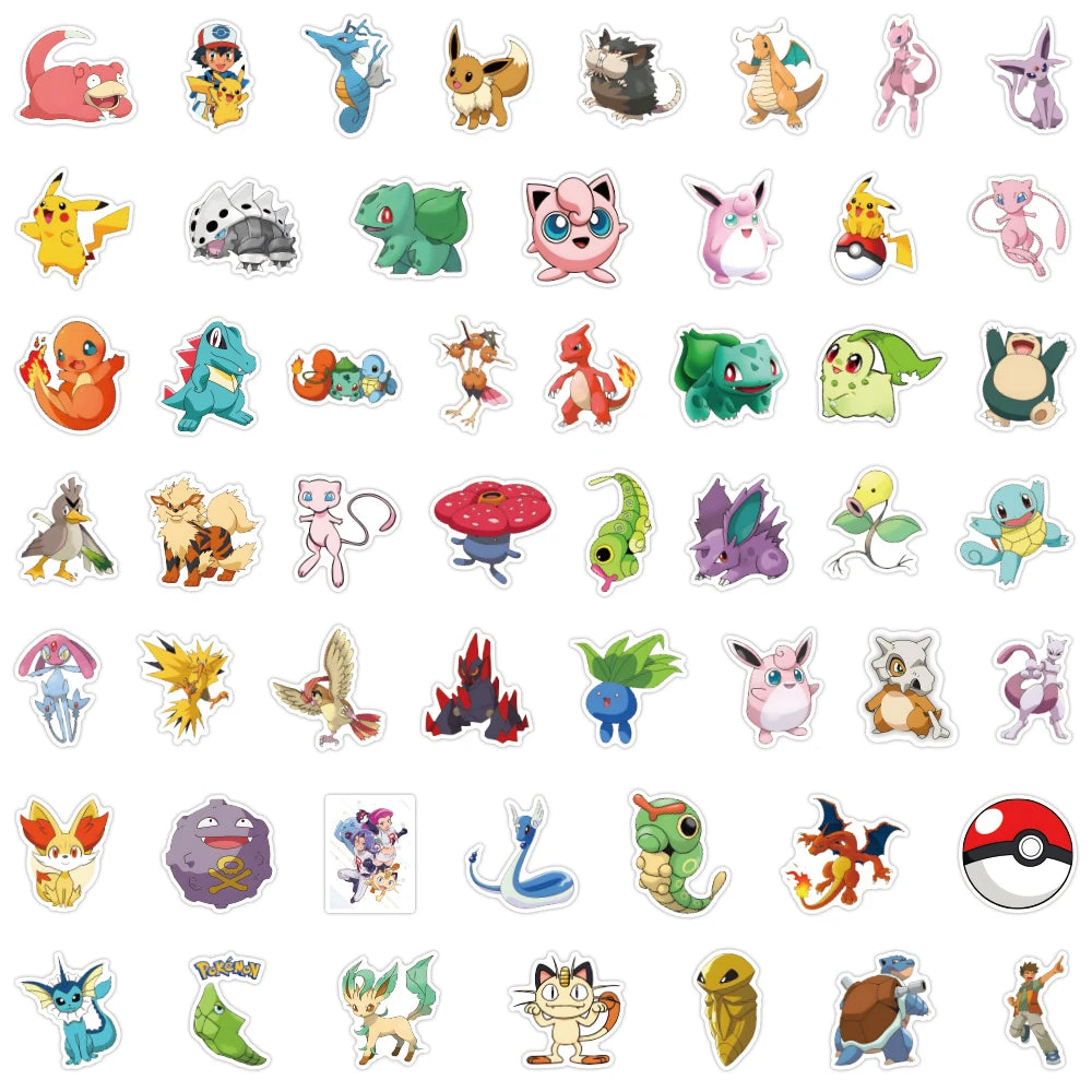 50/100/200pcs Pokemon Anime Stickers Pikachu Kawaii Sticker Laptop Suitcase Skateboard Guitar Phone Cartoon Kid Gift Toys