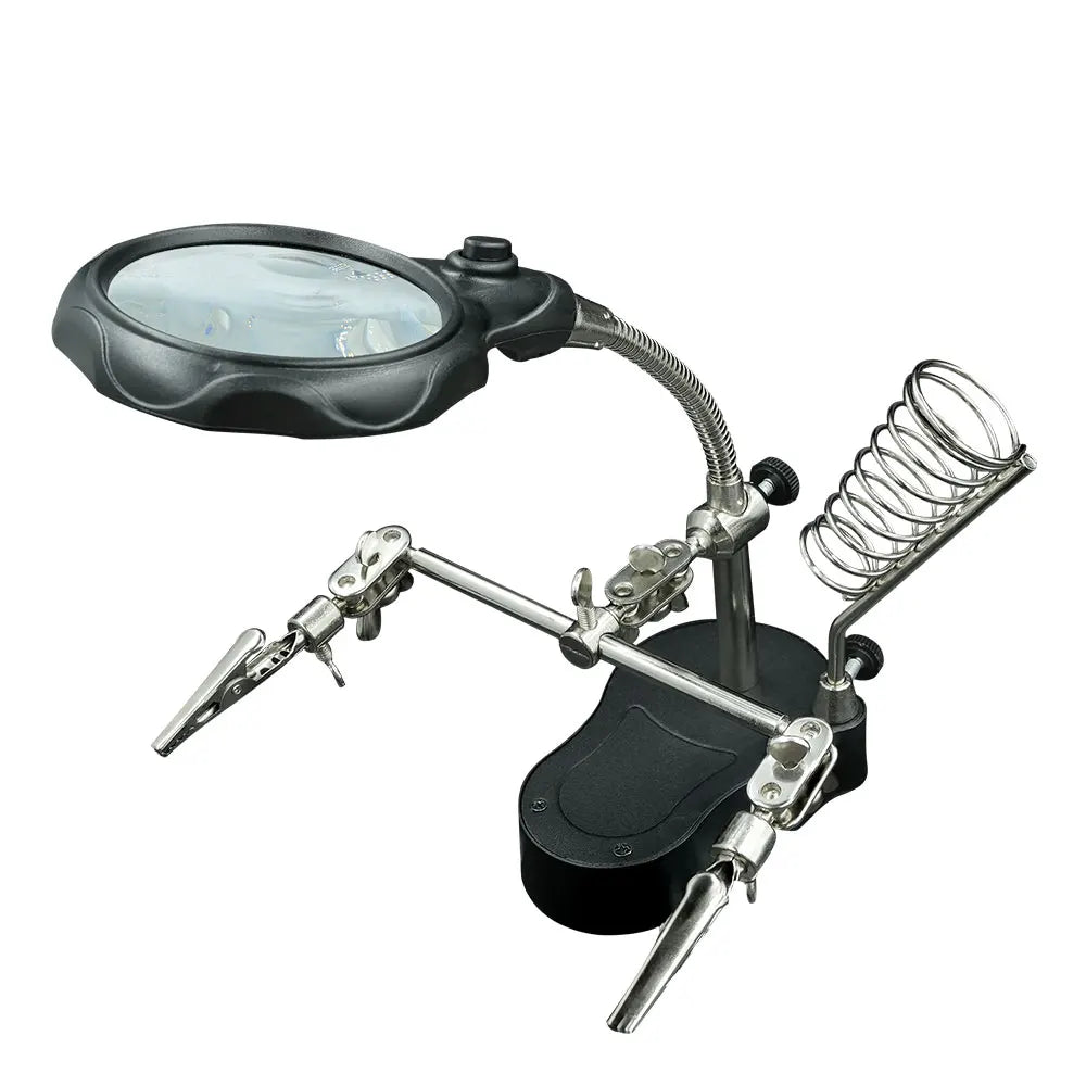 Soldering Iron Station Stand With Welding Magnifying Glass Clip Clamp Third Hand Helping Desktop Magnifier Soldering Repair Tool - Shoppiline