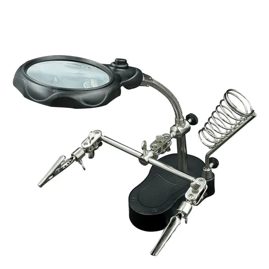 Soldering Iron Station Stand With Welding Magnifying Glass Clip Clamp Third Hand Helping Desktop Magnifier Soldering Repair Tool - Shoppiline