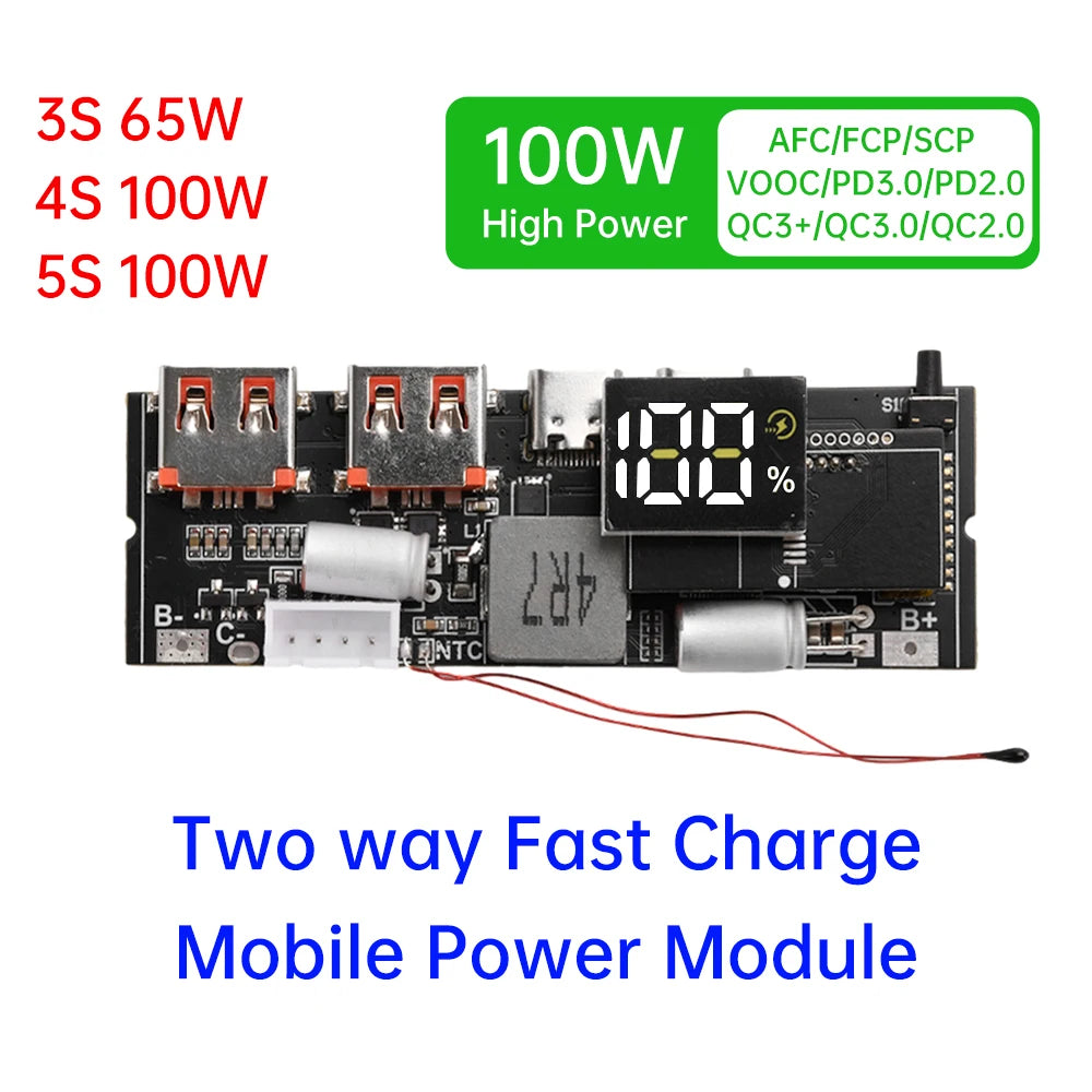3S 4S 5S 65W 100W Power Bank Double C Port Two way Fast Charge Mobile Power Module 18650 Charging Temperature Protection - Shoppiline