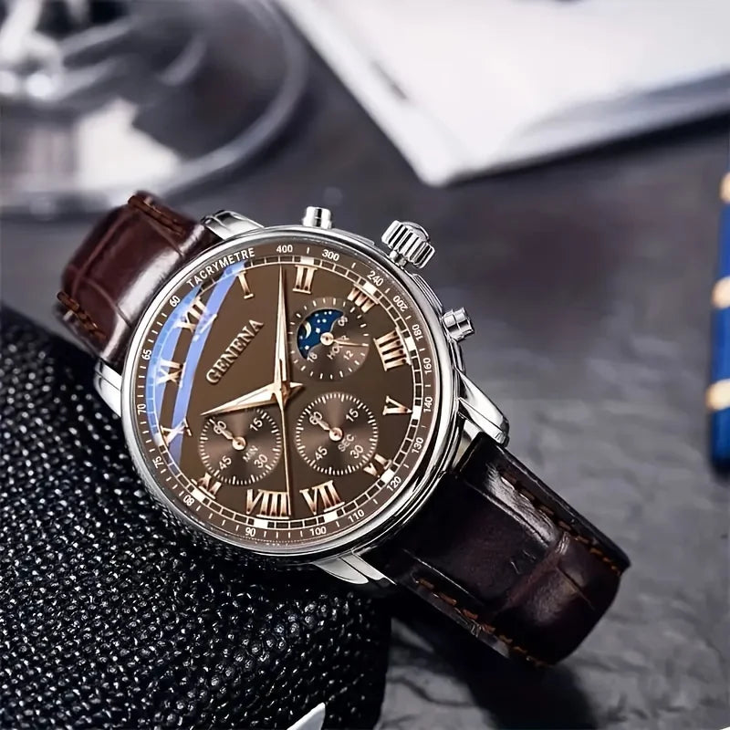 GENEVA Hochwertige Herren Luxus Gürtel Mode Quarz Uhr Männer Runde Business Studenten Sport Wasserdichte Leuchtende Uhr