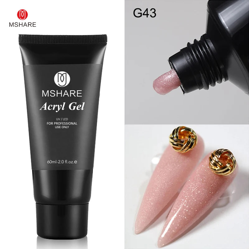 MSHARE Poly Nails Acryl Gel 60ml Builder UV Led Acrylgel Nagelverlängerungen Acryl Rosa Weiß Klar Acrylat HEMA TPO-freies Gel