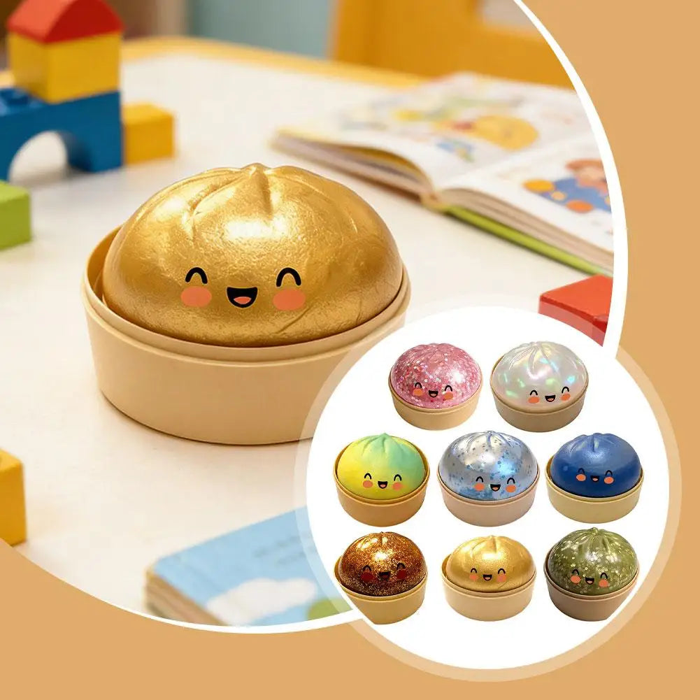 Realistic Giant Dumpling Squeeze Toy with Bamboo Steamer Soft TPR Dough Ball Decompression Fidget Toy Funny Creative Gift
