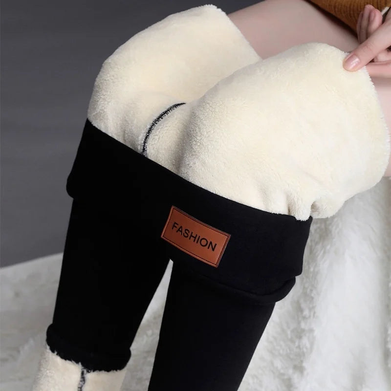 Women High Waist Thicken Fleece Thermal Leggings Winter Warm Slim Elastic Black Sexy Translucent Tight Pantyhose Pants