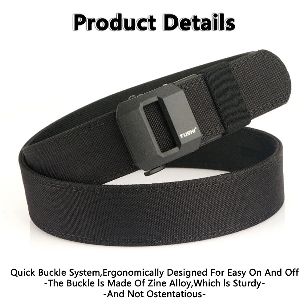 TUSHI Belt Hard Tactical Belt for Men Metal Automatic Buckle IPSC Gun Belt 1100D Nylon Military Belt Outdoor Sports Girdle Male