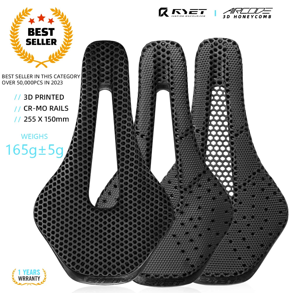 RYET Full Carbon 3D Printed Saddle Ultralight Hollow Comfortable Breathable MTB Road Racing Bike Cycling Seat Bicycle Accessory - Shoppiline
