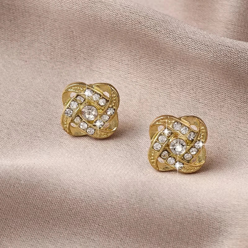 Light Luxury Zircon Stud Earrings Simple Cross Hollow Geometric Earrings Wedding Party Exquisite Ear Jewellery Women Gifts K-