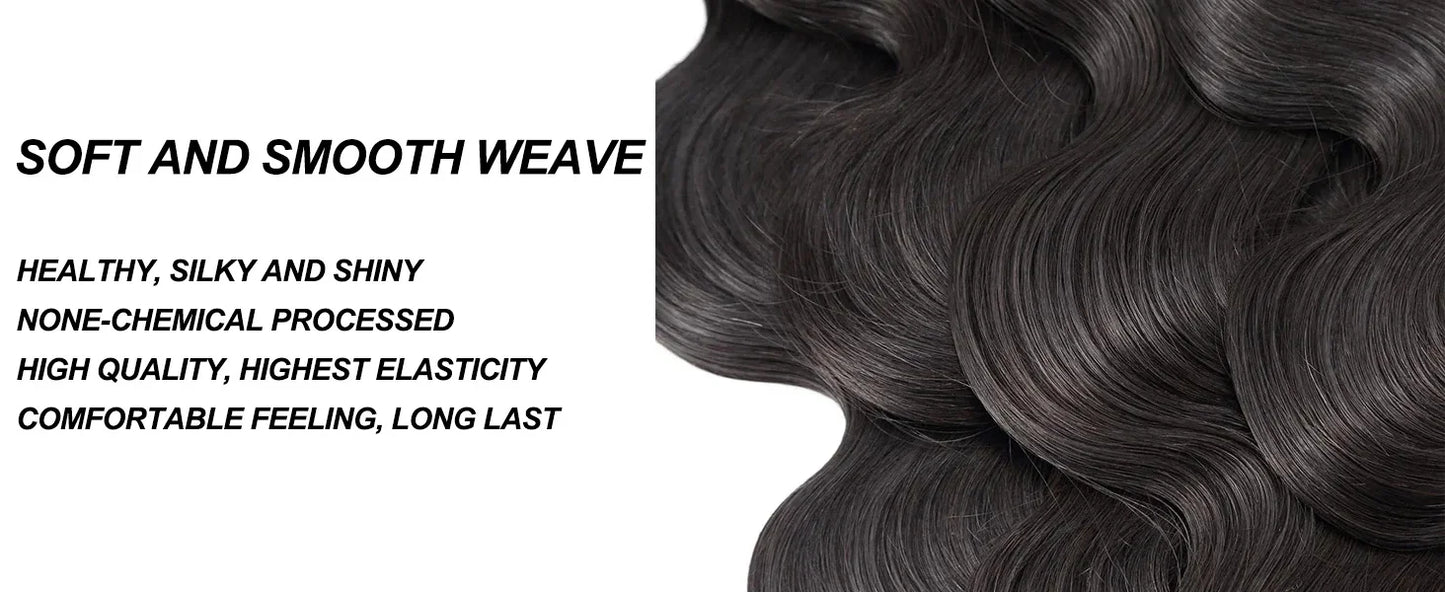 42 Inch Body Wave Human Hair Bundles Natural Black Brazilian Virgin Hair Weave 12A Unprocessed Real Human Hair Extensions Full T