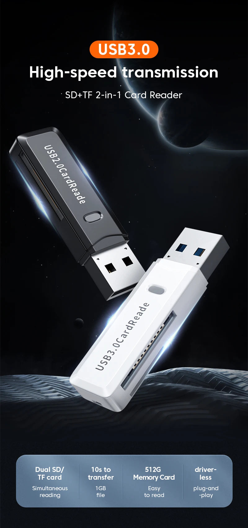 2-in-1 USB3.0/2.0 Card Reader USB3.0 To SD TF Memory Card Reader USB Flash Drive Cardreader Adapter For PC Laptops Accessories