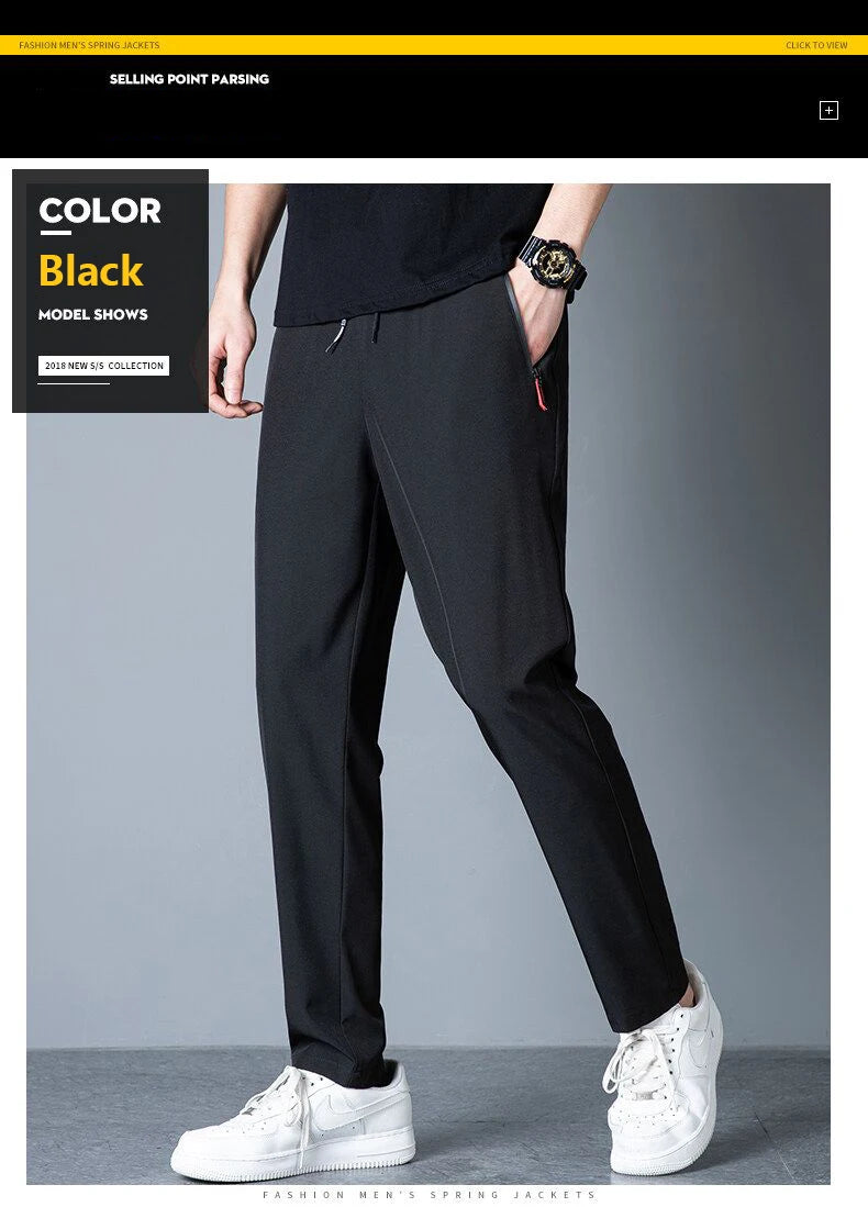 Men's casual pants straight leg slim fit elastic waist jogging pants Korean classic blue black gray men's pants plus size 4XL5XL