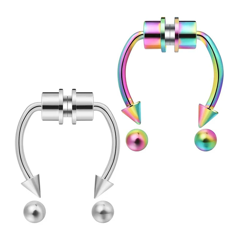 2Pcs or 5Pcs Magnet Nose Ring Stainless Steel Horseshoe Ring Nose Clip Non-pierced Nose Hoop Magnetic Nose Nail piercing nariz